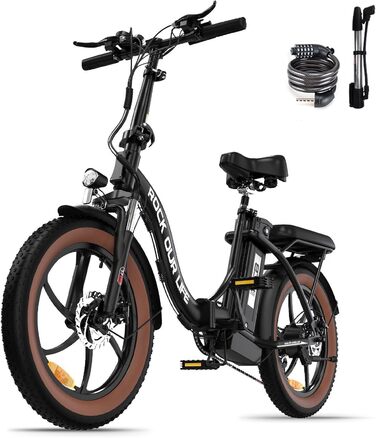 Електровелосипед RCB 20'' з товстими шинами, складаний, 12Ah літієва батарея, 7-ступеневий гірський велосипед, запас ходу 35-90 км, для чоловіків і жінок, чорний