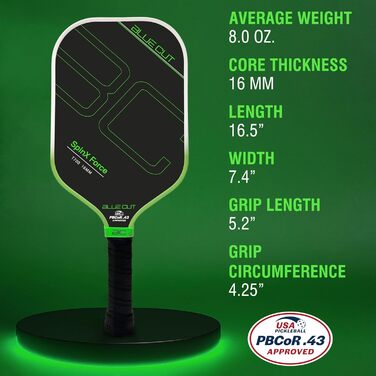 Pickleball-Paddel Blue Cut: Шлагбаум для піклболу з вуглецевим волокном T700, 16 мм соти, поверхня для обертання, Pro Power Speed & Control, з чохлом