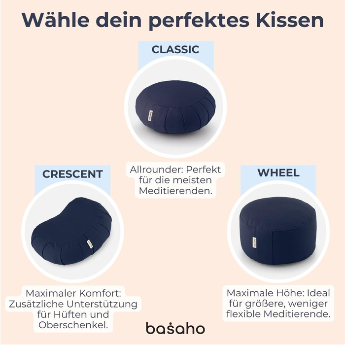 Подушка для медитації Basaho CLASSIC Zafu | З органічної бавовни, з наповнювачем з шкаралупи гречанки | Знімний та пральний чохол, колір: Чорний