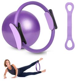 Pilates Ring Набір для пілатесу: коло з ручками 35 см, 5 еластичних стрічок, м'яч для пілатесу - для дому, тонусу тіла, гнучкості