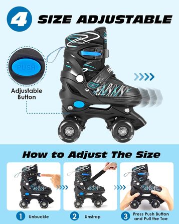 Ролики дитячі ролики для дівчаток та хлопчиків, 4 розміри, регульовані, для початківців, зручні, дихаючі, ролики для дітей, подарунок на Різдво та день народження, Roa-Violette (S, Blue-Black)