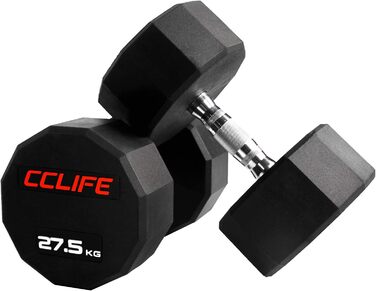 Гантелі CCLIFE шестигранні з гумовим покриттям, набір 2 шт. по 10 кг, чавунні, хромовані ручки, для фітнесу та жиму лежачи