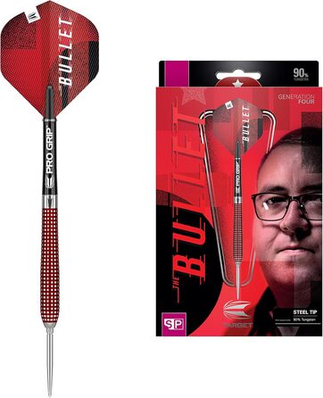 Дротики для дартсу Target Stephen Bunting Gen 4, 90% вольфрам, Swiss Point, сталь, сріблясто-червоні, 12 г