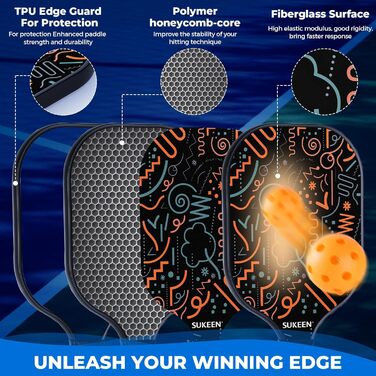 Набір ракет для піклболу Sukeen: 2 ракетки з фібергласовою поверхнею