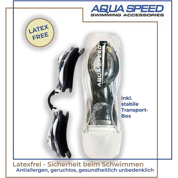 Окуляри для плавання Aqua Speed Lumina з діоптріями для дорослих (чорні, прозорі лінзи, короткозорість, індивідуальний підбір лівої та правої лінзи)