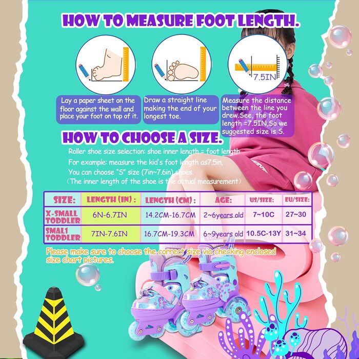 Дитячі ролики Meerjungfrau для дівчаток, 4 розміри, регульовані, з підсвічуванням, 3 колеса, фіолетовий