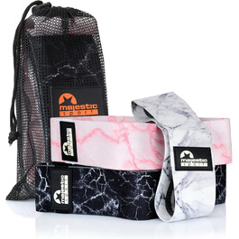 Набір еластичних смуг Majestic Sport Booty Band Set: 3 рівні, 3 дизайни, сумка для перенесення. Для фітнесу, тренувань сідниць та стегон. Кольори: мармур (білий, рожевий, чорний)