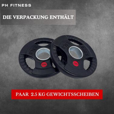 Олімпійський диск PH Fitness Premium 2 x 2,5 кг, гума, тригранна ручка, 50 мм для гантелей і штанг, набір для домашнього спортзалу