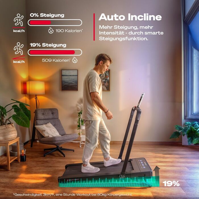 Sportstech Walking Pad sPad1000: Ходункова доріжка з регулюванням нахилу до 19% для дому та офісу, LED-дисплей, тиха, з додатком