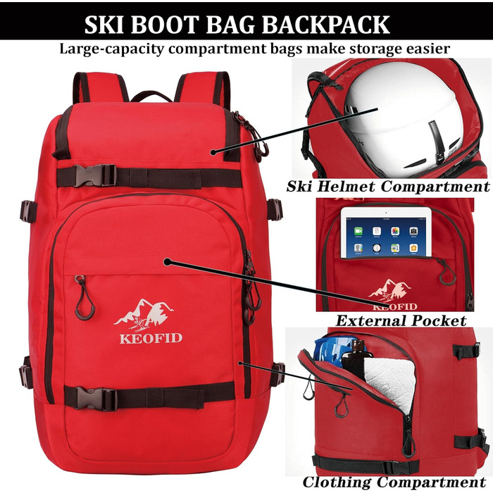 Чохол для лиж KEOFID: універсальний рюкзак-сумка для лиж та сноуборду (50л, червоний)