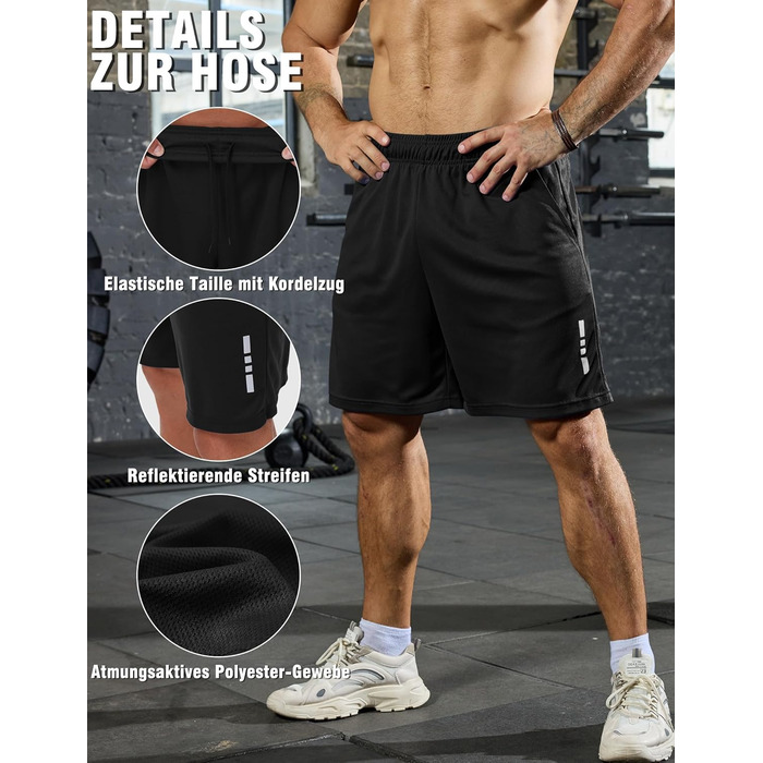 Шорти спортивні чоловічі літні швидка сушка. Короткі шорти для бігу, залу, баскетболу, джогінгу з кишенями. Чорний/Чорний/Темно-сірий/Морська хвиля/Світло-сірий