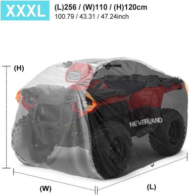 Водонепроникний чохол на квадроцикл NEVERLAND ATV (XXXL, 210x120x115 см) з тканини 300D Oxford, захисний покрив від дощу, пилу та UV-променів, чорно-сріблястий