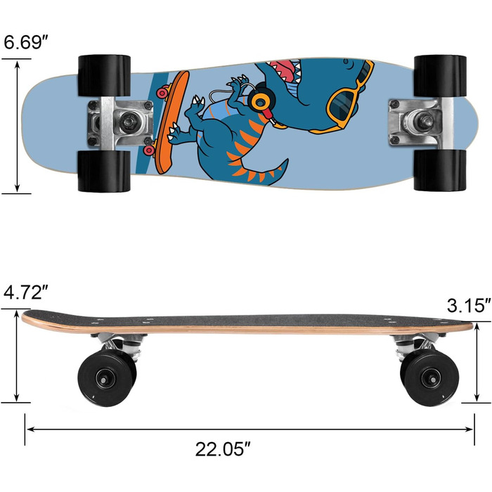 Скейтборд KO-ON Complete 22 дюйми Mini Cruiser для початківців, дітей, хлопчиків та дівчаток (Groove T-Rex)
