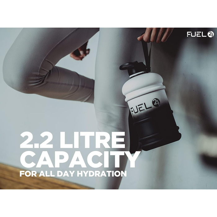 Спортивна пляшка для води Fuel24 Jug на 2,2 літра, велика ємність, без БПА, з ручкою та вибором кришки (потік або трубочка)
