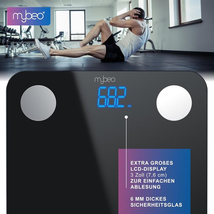 Цифрова вага Bluetooth з додатком - вага для вимірювання жиру, персональна вага, багатофункціональна вага. Аналіз тіла, BMI, жир, м'язи, кістки. Чорний колір