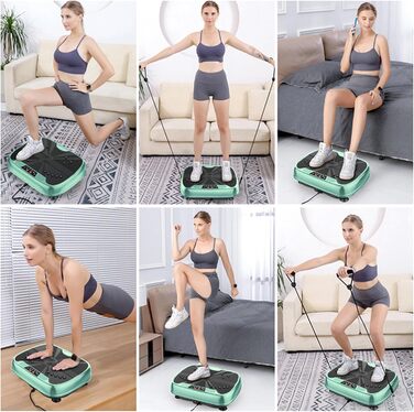 Вібраційна платформа для дому, 99 рівнів вібрації + 10 програм тренувань, тренажер для всього тіла для нарощування м'язів та спалювання жиру, у комплекті з 2 фітнес-гумками (зелені)