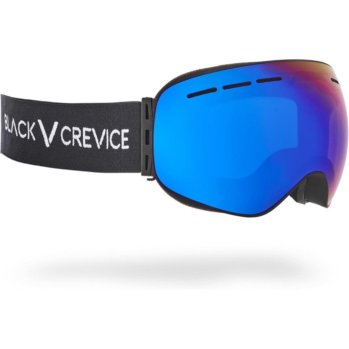 Лижна маска Black Crevice для дорослих, унісекс, сферичні лінзи, чорна/синя, захист від ультрафіолету