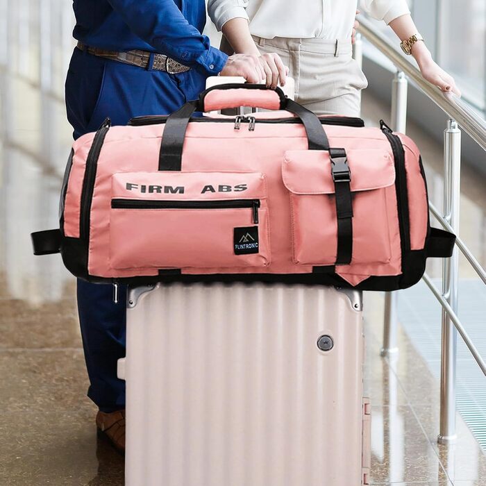 Спортивна сумка Flintronic 65L для тренувань та подорожей з відділенням для взуття та мокрих речей, функція рюкзака, рожева
