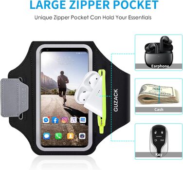 Спортивний браслет для телефону Universal, Тримач для телефону для бігу з навушниками та кишенею. Підходить для iPhone 16 Pro Max/15 Pro/14 Pro/13/12/11. Кишеня для телефону для бігу та тренувань. До 6.9 дюймів (A - Зелений замок)