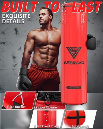 Боксерський мішок ASBRAVO 4 фути з PU для дорослих, комплект з 12OZ рукавицями для MMA, Муай Тай, кікбоксингу, тренувань вдома, бойових мистецтв (без наповнювача)