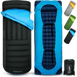 Спальний мішок ATEPA Ultraleicht Daunenschlafsack: Легкий, компактний, 3-сезонний (12°C/6°C/-1°C), водонепроникний, для кемпінгу, походів, трекінгу та рюкзакових подорожей, з компресійним мішком ThermaCore, чорний