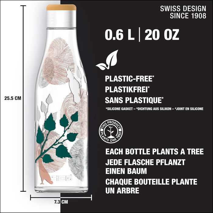 Пляшка для води SIGG Metis Sumatra 0.6 л, скляна, термостійка, без пластику та BPA, герметична, колекція One Tree Planted Birds
