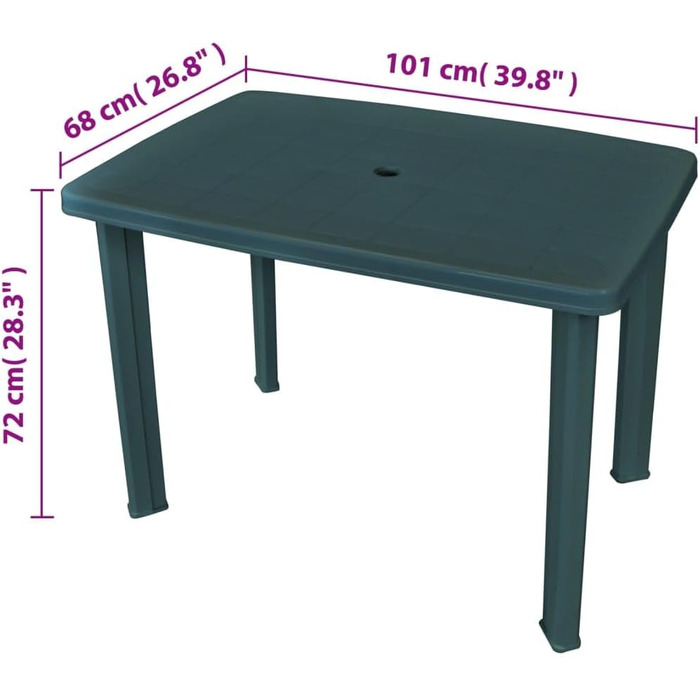 Садовий стіл vidaXL 101x68x72 см, пластиковий, зелений, з отвором для парасольки - вуличний обідній стіл для балкона та саду
