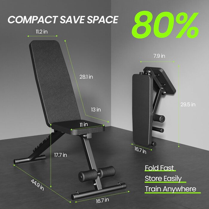 Регульована лава для тренажерів вдома, складана лава для фітнесу, тренування з гантелями, 272 кг нахил, лава з еластичними стрічками для силових тренувань