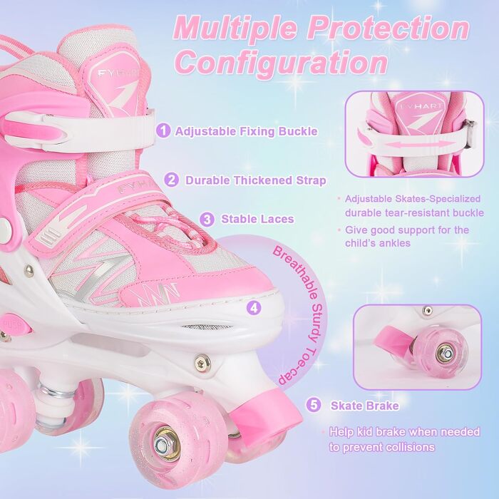 Роликові ковзани дитячі DUZSKJ для хлопчиків та дівчаток, регульовані, з підсвіткою, 4 розміри, рожевий колір