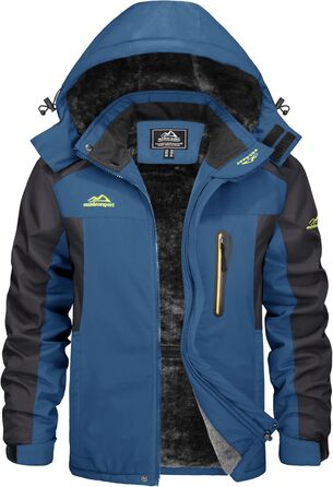 Зимова куртка KEFITEVD для чоловіків: водонепроникна, тепла, з підкладкою, для катання на лижах, спортивна, вітронепроникна, дихаюча, функціональна куртка з відстібаною капюшоном, XL, блакитна
