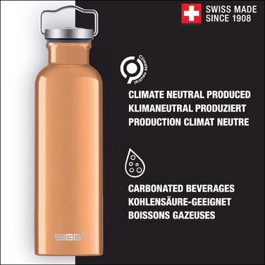 SIGG Алюмінієва пляшка для напоїв 0,75 л, оригінал, сертифікована кліматично нейтральна, підходить для газованих напоїв, не протікає, легка, BPA-free, мідна