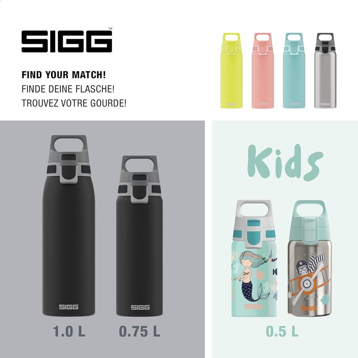 SIGG пляшка для напоїв з нержавіючої сталі Shield ONE 0,75 л, легка, без BPA, для газованих напоїв, чорна, герметична