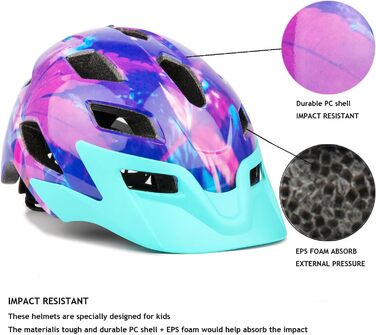 Дитячий велосипедний шолом Exclusky для хлопчиків та дівчаток, BMX, скейтбординг, регульований, 50-57 см (5-13 років), фіолетовий