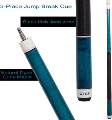 Стік для більярду CUEELF Heavy Hitter: 3 частини, 652 г, зелена бакелітова вершинка, дерево, блакитний (21 oz)