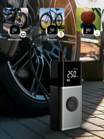 OneAmg електричний насос-компресор 6000мАг USB, 150PSI/10,3Бар, 12В/120Вт, портативний для велосипедів, авто, мотоциклів, м'ячів, з LED-підсвіткою і 5 режимами накачування