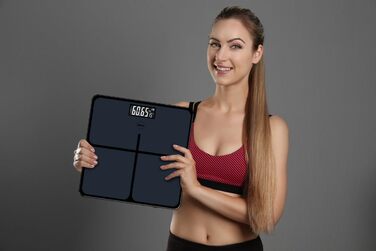 Електронні ваги Eldom GWO270 – ваги для людей з LED-дисплеєм, високою точністю, вимірюванням температури, 50 г точності, загартоване скло, антиковзаюча поверхня, автоматичне вмикання/вимикання, до 180 кг, 26 x 26 см