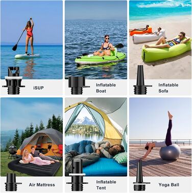 Електричний насос для SUP Mojimdo 20PSI з акумулятором, світлом та автовимкненням, 12V DC та USB-C, 6 насадок для SUP, каяків, наметів, матраців