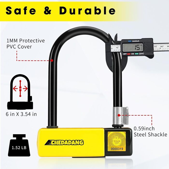 Замок U-Lock для електросамокатів та велосипедів, 1,2 м/10 мм кабель, 3 ключі, захист від крадіжок