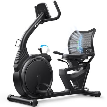 Велотренажер MERACH Liegeergometer для дому з 8 рівнями регулювання опору, легкий, з Bluetooth, LCD-дисплеєм та датчиками серцевого ритму, чорний