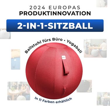 Ергономічний фітнес-стілець Sitzball 65 см - для офісу та дому, з міцної тканини, червоний