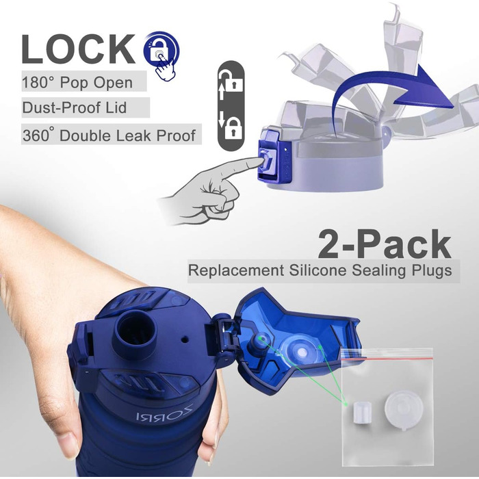 Спортивна пляшка ZORRI 500 мл, 1 л, 700 мл, 400 мл, BPA-Free, для води та газованих напоїв, без витоку, екологічна, для дітей, школи, спортзалу, фітнесу, велосипеду (темно-синій)