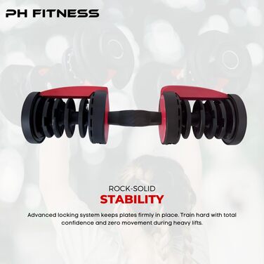 Регульована штанга 24 кг – окрема – 15 в 1 – для дому та силових тренувань. Компактна, чорно-червона