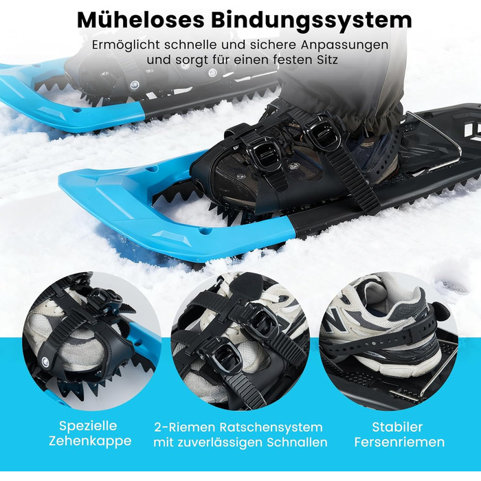 Снігоступи COSTWAY з підйомником, 35-45 розмір, до 90 кг, комплект з трекінговими палками та сумкою (синій, 63 см)