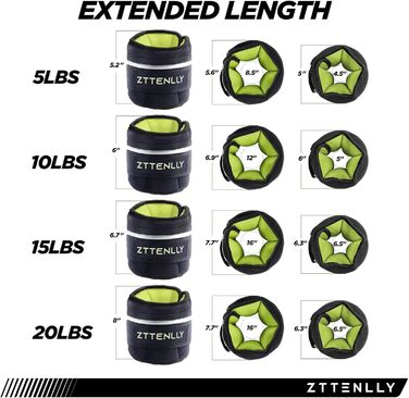 Регульовані ваги на щиколотки, 1-5/10/15/9 кг, пара з сумкою, дихаючі тканини, світловідбиваючий кант, силові тренування, ноги, зап'ястя, руки, щиколотки, набір ваг для ходьби для жінок, чоловіків (Зелений, пара 2.5 кг (по 1.25 кг))