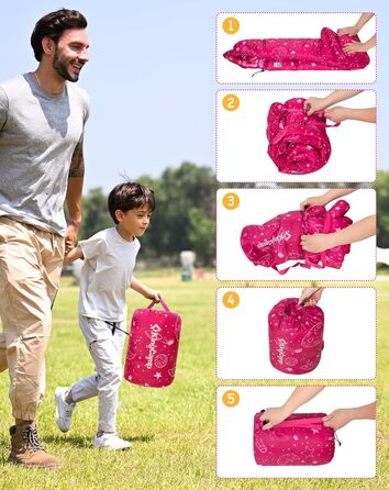 Спальний мішок KingCamp для дітей, фланелевий, легкий, водонепроникний, компактний, зимовий, 4 сезони, для кемпінгу, підходить для дітей до 140 см, комфортна температура: 7°C, рожевий, регульована довжина