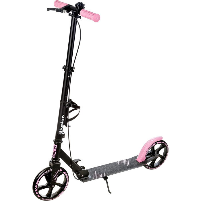 Дитячий та дорослий самокат RAVEN Illusion Pink з гальмом, регулюванням висоти, складний, з дзвіночком та тримачем для пляшки