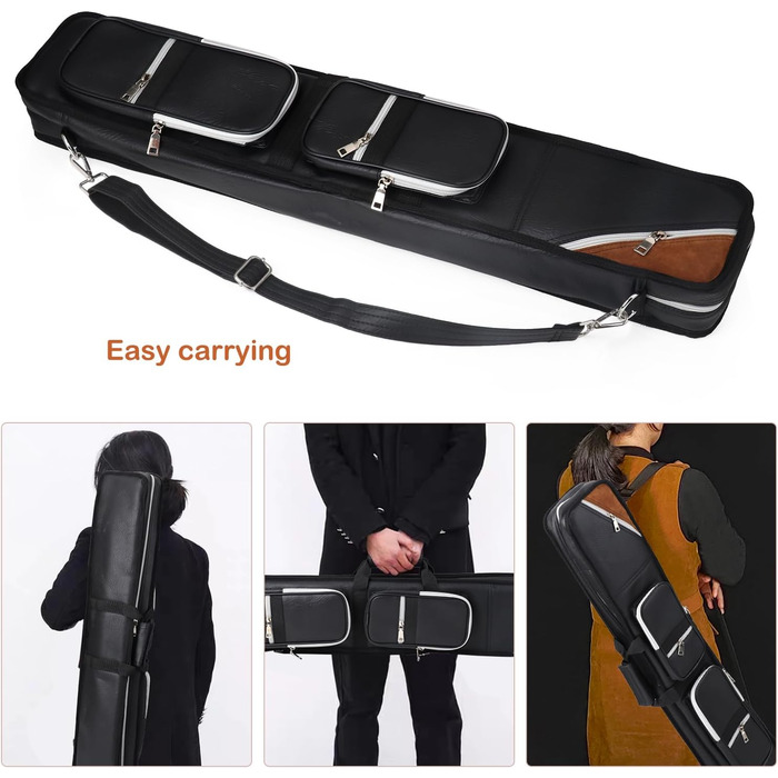 Чохол для більярдних київ ICZW на 4 киї (8 насадок) з шкірозамінника, чорний та верблюжий