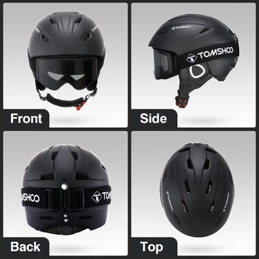 Шолом для лиж та сноуборду TOMSHOO з візором та навушниками, чорний, унісекс, M