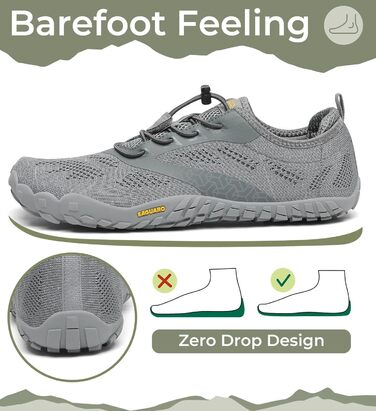 Barefoot взуття для жінок та чоловіків: тренувальне, для хайкінгу, дому та вулиці, дихаючі, широка носкова частина, плоска підошва, чорні (Nero Fumosо 43 EU)