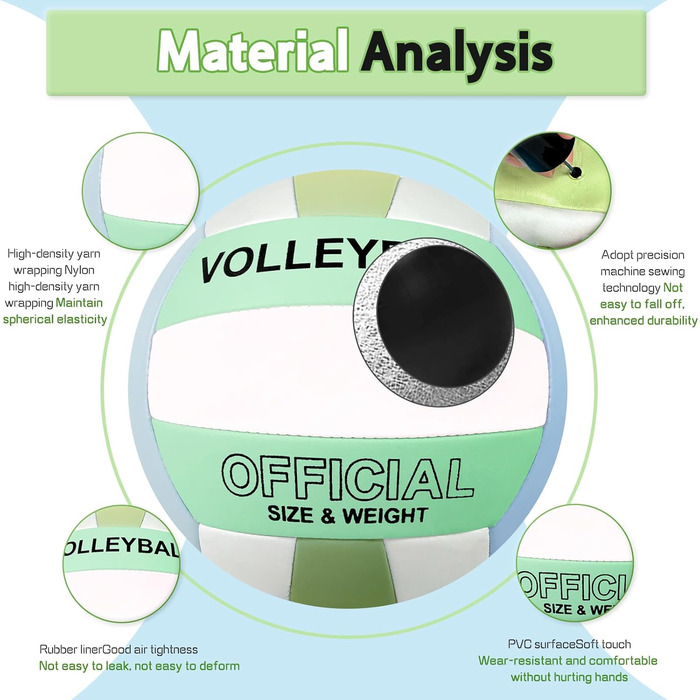 Волейбольний м'яч Aipwerer для пляжу та залу: водонепроникний, Soft Touch, зелено-жовтий, розмір 5